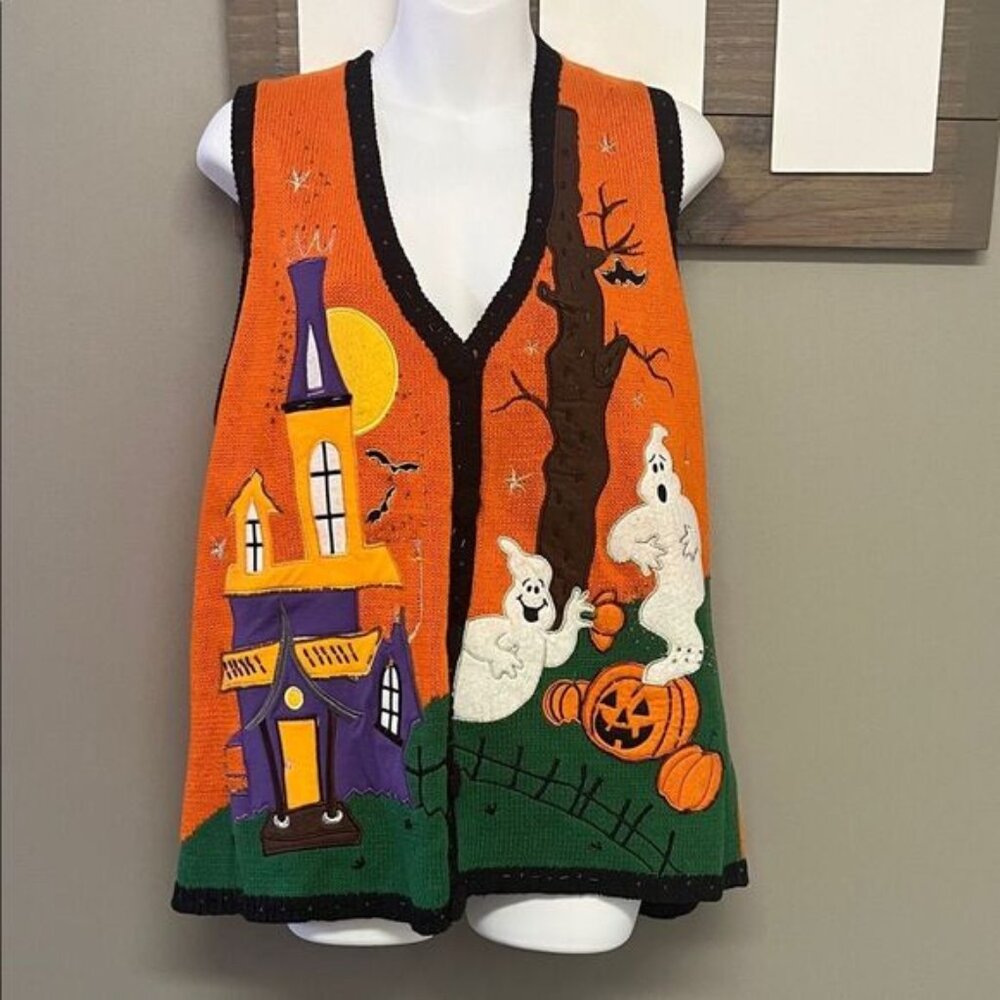 Basic Editions Halloween Knitted Button Down Vest… - image 1